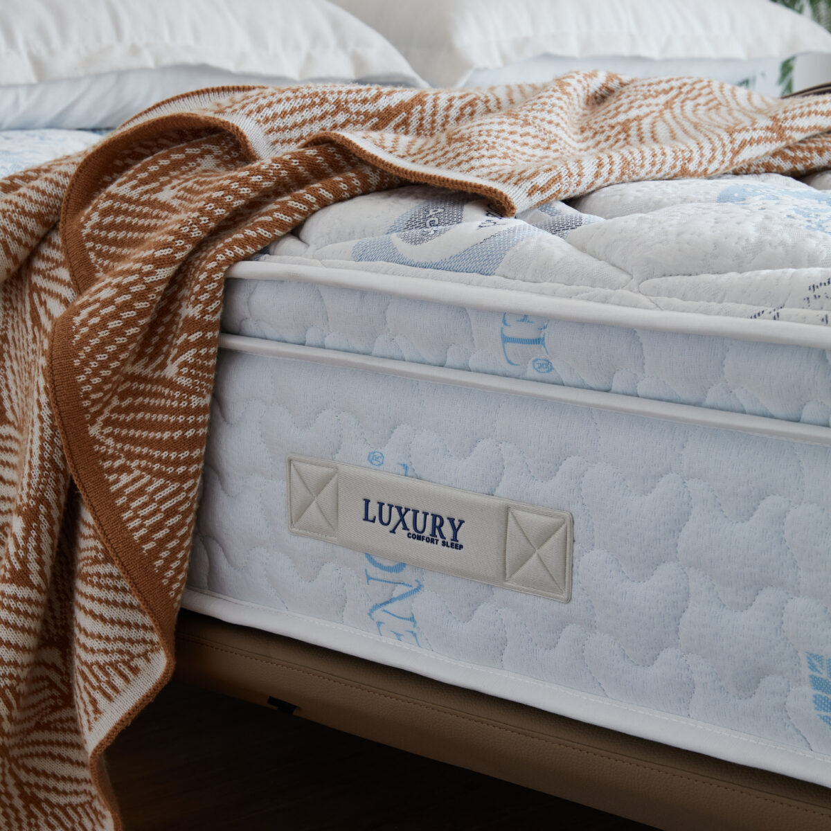 Luxury bedroom with Hugg Sleep Biocrystal® mattress – natural comfort mattress UAE by The Wooden Colour